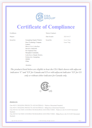 Sinpolo Portas & Windows alcança a prestigiada certificação CSA, fortalecendo a conformidade global em materiais de construção